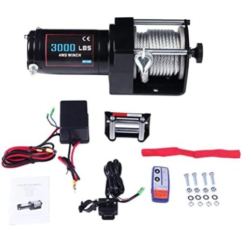 Electric Winch 12V 24V 3000 lbs Winches for Towing Boat Off Road with Wireless Remote Control+Control Box+Roller Fairlead+Switch Assembly+Bolts+Users Manual