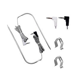 Replacement Meat Probes for Traeger Pellet Grills, 2PCs Waterproof BBQ Meat Temperature Probes with 2PCs Stainless Steel Probe Clip Holders, 3.5mm Plug