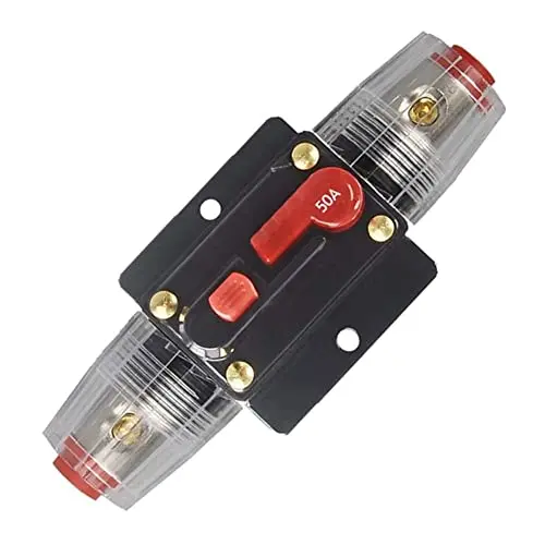 Support de Fusible Réinitialisable 50A, Interrupteur Automatique Étanche avec Commutateur Manuel pour RV, Voiture Audio, Marine, Bateau, Moteur, Camion, Onduleur, Système Solaire. Remplacer le Fusible 20A-150A/12V-42V DC (50A) Support de Fusible Réinitialisable 50A, Interrupteur Automatique Étanche avec Commutateur Manuel pour RV, Voiture Audio, Marine, Bateau, Moteur, Camion, Onduleur, Système Solaire. Remplacer le Fusible 20A-150A/12V-42V DC (50A)