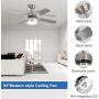 warmiplanet Ceiling Fan with Lights Remote Control, 52 Inch, Brushed Nickel Motor (4-Blades)…