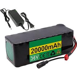 Jieoto 36V 20AH Battery 20000mAh 10S 7P Lithium Battery Pack E-Bike Waterproof Rechargeable Battery Pack with BMS and Charger Fit for 650W 500W 350W 250W 200W Motor