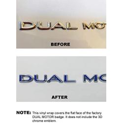 Custom Cut Graphics Dual Motor Badge Wrap for Tesla Model 3/S/X/Y, 2-pc Set (Gloss Blue)
