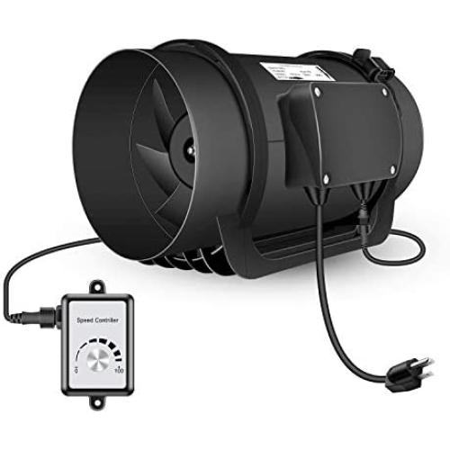 Hon&Guan 6.3 Inline Duct Fan with Variable Speed Controller 470 CFM, Quiet Energy Saving EC Motor Ventilation Exhaust Fan for Heating Cooling Booster, Grow Tents, Hydroponics