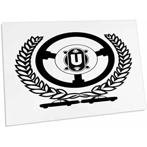 3dRose Laurel Wreath, Steering Wheel, Two Motor Cars. - Desk Pad Place Mats (dpd-297433-1)