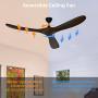 Obabala 60 Outdoor Ceiling Fan with Remote Control, 3 Balsa Wood Blades, Matte Black, Reversible DC Motor Quiet Energysaving, for Bedroom Patios Kitchen Farmhouse, Indoor/Outdoor Ceiling Fan