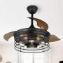 36 Industrial Retractable Ceiling Fan, ceiling fan with retractable blades, remote control, 3 speed, silent motor, Black (Bulb Not Included)