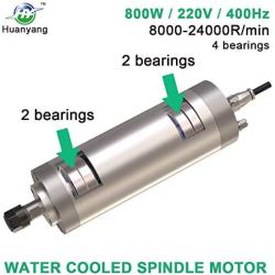 Huanyang Water Cooled CNC Spindle Milling Motor 110V 800W 24000RPM 400hz Φ65mm ER11 Collet