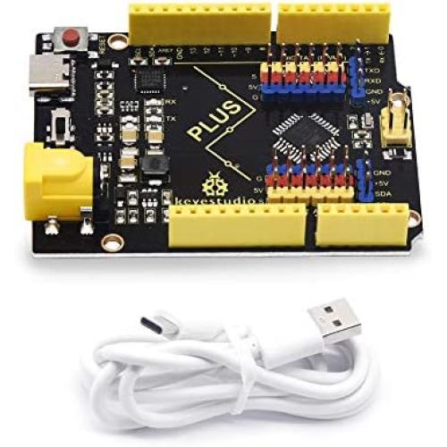 KEYESTUDIO Plus Board for Arduino UNO R3 with Type-C USB Cable, 3.3V 5V 1.5A Output Current, More Powerful Controller Board