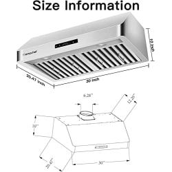 AMZCHEF Under Cabinet Range Hood 30 inch 700CFM Wall Mount Vent Hood 3 Speed Fan Touch/Remote Control Time Setting Dishwasher Safe Baffle Filters Stainless Steel