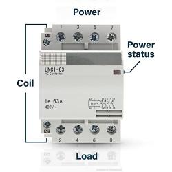 Shopcorp 60 Amp 4 Pole Normally Open Contactor, 110-120V Coil, Motor Load 40A, Lighting 63A Bundle with Slotted Steel Zinc Plated DIN Rail, 35 mm x 6 in – 1 Piece with 2#10 Screws