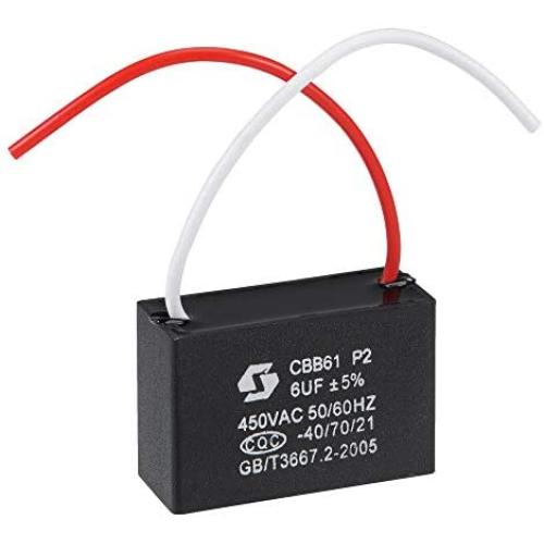 uxcell Ceiling Fan Capacitor CBB61 6uF 450V AC 2 Wires Metallized Polypropylene Film Capacitor 47x32x19mm for Electric Fan Pump Motor Generator