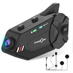 Motorcycle Helmet Headset with Camera FreedConn R1Plus 1080P Helmet Intercom Communication System 1000m 6 Riders Intercoms with FM/Hard &Soft Mic/32G SD Card/Video Recorder