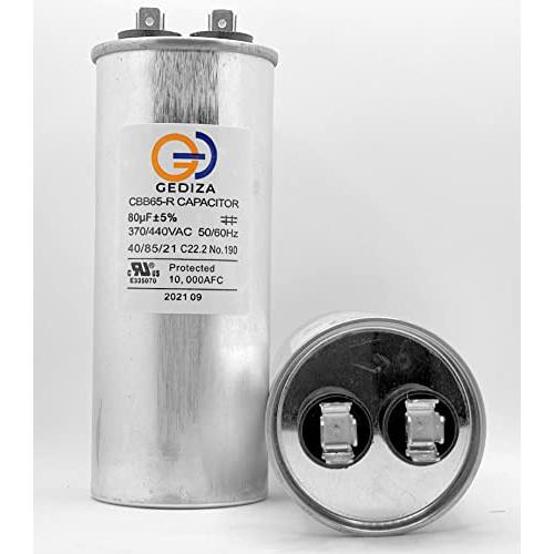 GEDIZA 80 uF 80 MFD ±5% 370/440V Dual Run Round Capacitor for HEVAC, A/C for Condenser Straight Cool or AC Motor and Fan Starting or Heat Pump A/C, Pool Pumps. Model CBB65. Guaranteed to Last 5 Years