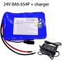 Jieoto Electric Bike Battery, 24V 8Ah Lithium-Ion Battery, 6S 4P 25.2V 8000mAh Lithium Battery Pack, with BMS and Charger, for 500W Electric Bike Scooter Motor