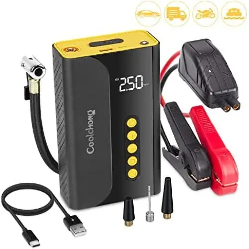 Démarreur Allume-cigare avec Compresseur d'Air, Batterie Portable 10400mAh & Compresseur 150PSI, Power Bank, Lampe LED, Écran Digital, Booster de Batterie 12V pour Moteurs Essence 6.0L et Diesel 3.0L Démarreur Allume-cigare avec Compresseur d'Air, Batterie Portable 10400mAh & Compresseur 150PSI, Power Bank, Lampe LED, Écran Digital, Booster de Batterie 12V pour Moteurs Essence 6.0L et Diesel 3.0L