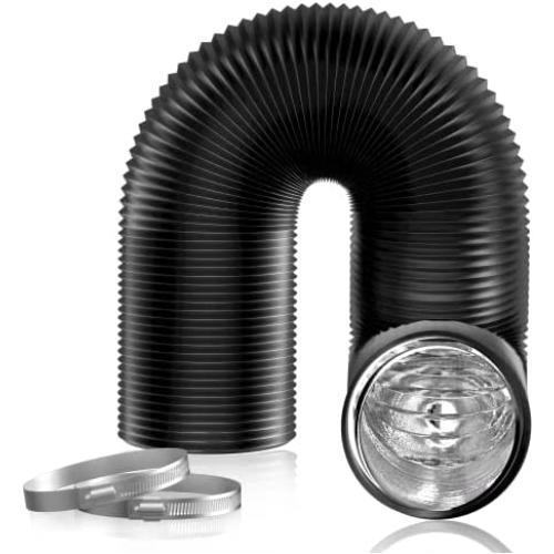Hon&Guan 5 inch Air Duct - 16 FT Long, Black Flexible Ducting HVAC Ventilation Air Hose for Grow Tents, Dryer Rooms,Kitchen