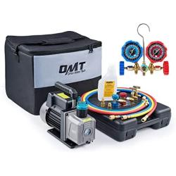 Orion Motor Tech AC Gauges Vacuum Pump, 3.5cfm AC Vacuum Pump and Gauge Set for R134a R12 R22 R502, AC Manifold Gauge Set and HVAC Vacuum Pump with Puncture and Self-Sealing Can Taps Quick Couplers