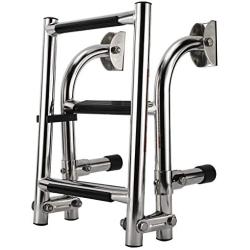 Artilife Boat Foldable Stainless Steel 3 Step Ladder Marine Pontoon Ladder Polished 2 + 1 Step with Rubber Grip & Mounting Screws