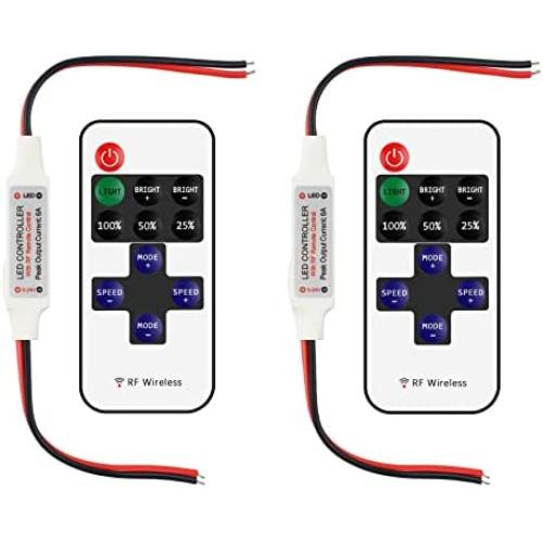 RGBZONE 2 Pack RF Wireless Remote Controller DC 5-24V 11 Key Mini Dimmer Switch for 5050 3528 5630 RGB LED Strip Light