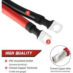 4 AWG Gauge Red + Black Pure Copper Battery Cables Power Inverter Wire Set for Solar, RV, Car, Boat, Automotive, Marine, Motorcycle with 5/16 in Lugs (2PCS, 4 AWG, 12in)