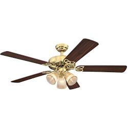 Ciata Lighting 52 Inch Vintage Indoor Ceiling Fan with Dimmable LED Light Fixture and Clear Ribbed Glass in Polished Brass Finish with Reversible Walnut/Oak Blades