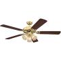 Ciata Lighting 52 Inch Vintage Indoor Ceiling Fan with Dimmable LED Light Fixture and Clear Ribbed Glass in Polished Brass Finish with Reversible Walnut/Oak Blades