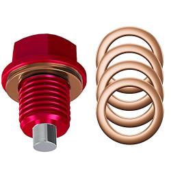 Magnetic Oil Drain Plug M14x1.5 - Neodymium Magnet Aluminum Bolt - with 5 Cooper Washer – Heavy Duty Oil Drain Plug with Red Coating - Anti Leakage Replacement for Car Motorcycle Boat by AUTOMAJOR