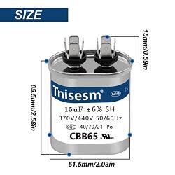Tnisesm 15uF MFD ±6% 370V/440 AC CBB65 Capacitor, Oval Run Start Capacitor for AC Motor Run or Fan Start or Condenser Straight
