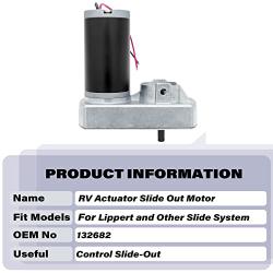 132682, RV Actuator Slide Out Motor Compatible with Lippert Through Frame Slide-Out System, Slide Motor Replacement Assembly | 18:1 Gear Ratio, 12VDC, Replaces# Rp-785615, 168956, 295380, M-8910