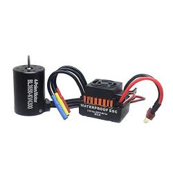 B3650 Upgrade Waterproof 4300KV Sensorless Brushless Motor with 60A ESC Electronic Speed Controller Combo Set for 1/10 RC Car, Mutiple Protection Features, 4 Pole 12 Slot High-torque, Bulit-in 5.8V/3A