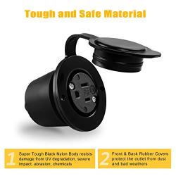 Flanged Outlet, NEMA 5-15 15 Amp Grounding Straight Blade Flanged Outlet Receptacle with Covers, cUL Listed, 120-125 Volt, 2 Pole-3 Wire, Commercial/Industrial Grade, Black