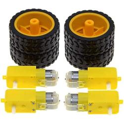 YXQ DC 3V-6V Uniaxial TT Gear Motor with 65mm Dia Robot Wheel for Robot Smart Car, 4-Set
