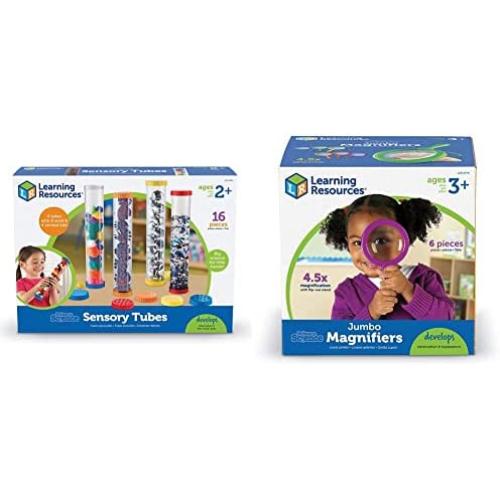Learning Resources Primary Science Sensory Tubes - Set of 4 Tubes, Ages 2+ Science Toys for Kids, STEM Toys, Fine Motor and Sensory Toys & Jumbo Magnifiers - 6 Pieces, Ages 3+ Toddler Learning Toys