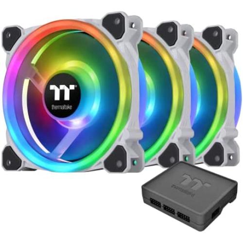 Thermaltake Riing Trio 12 RGB White TT Premium Edition - 3 Pack, 120mm, 3 Independent 16.8 Million Color LED Ring Design, Featuring 30 addressable LEDs, Case/Radiator Fan, CL-F126-PL12SW-A