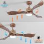 WINGBO 52’’ Modern Ceiling Fan with Lights and Remote, Industrial Walnut Ceiling Fan, 3 Curved Blades, Reversible Motor, Indoor LED Ceiling Fan for Kitchen Bedroom Living Room, ETL Listed