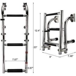 Artilife Boat Foldable Stainless Steel 3 Step Ladder Marine Pontoon Ladder Polished 2 + 1 Step with Rubber Grip & Mounting Screws