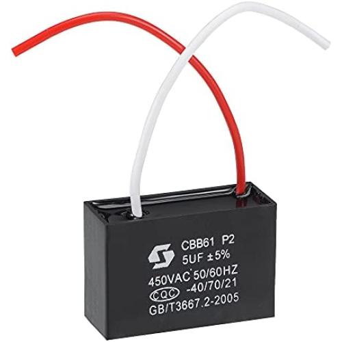 uxcell Ceiling Fan Capacitor CBB61 5uF 450V AC 2 Wires Metallized Polypropylene Film Capacitor 47x32x19mm for Electric Fan Pump Motor Generator