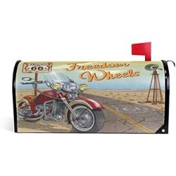 WOOR Vintage Route 66 Texas Motorcycle Magnetic Mailbox Cover Oversized for Garden Yard Outdoor Decorations-25.5