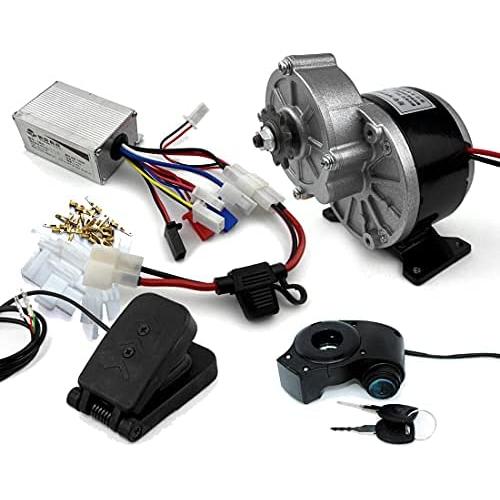 L-faster 250W Brush Gear Bike Motor with Electric Brush Controller and Foot Pedal Accelerator Key Switch Voltmeter