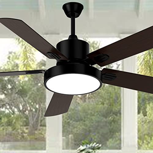 Ghicc Ceiling Fan with light, Black Ceiling Fan with Remote Control for Outdoor and Indoor - Reversible Silent DC Motor and Matte Black ,52-Inch