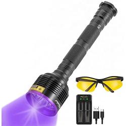 Alonefire SV56 30W UV Flashlight 395nm USB Rechargeable Ultraviolet Black Light Pet Urine Detector for Resin Curing, Fishing, Scorpion, Dry Glue with UV Protective Glasses, Battery Included, Charger