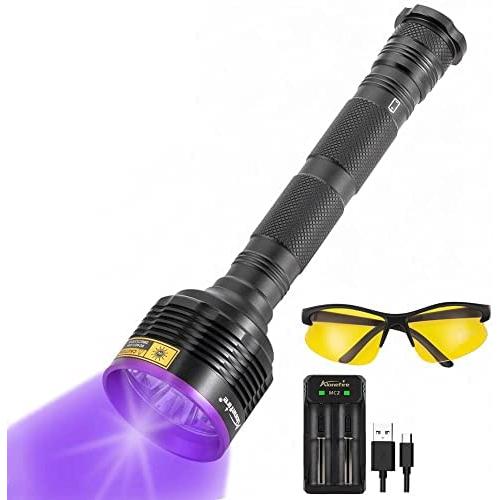 Alonefire SV56 30W UV Flashlight 395nm USB Rechargeable Ultraviolet Black Light Pet Urine Detector for Resin Curing, Fishing, Scorpion, Dry Glue with UV Protective Glasses, Battery Included, Charger