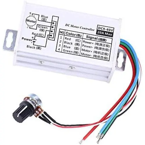 Stayhome 1pcs 9V 12V 24V 36V 48V 60VDC 20A PWM DC Motor Speed Controller Stepless Variable Speed Regulator with Metal Shell