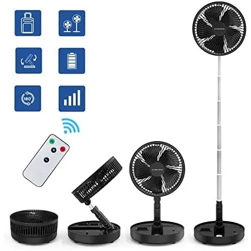 Primevolve 8.7 inch Battery Operated Fan for Bedroom with Remote, Rechargeable Portable USB Fan with Adjustable Height for Camping Tent Travel Black