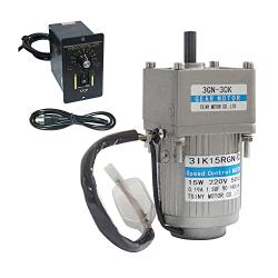 Bemonoc 15 Watts AC 110V 50/60HZ Gear Reducer Mask Machine Motor 35RPM Shaft Diameter 10mm & AC Speed Controller Kits Speed Adjustable CW CCW for Petrochemical