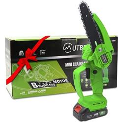 MUTBERG 6-Inch Cordless Chainsaw Set, Upgraded Brushless Motor, 21V, 2000mAh x 2 Batteries, JYCH0601