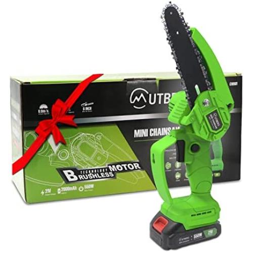 MUTBERG 6-Inch Cordless Chainsaw Set, Upgraded Brushless Motor, 21V, 2000mAh x 2 Batteries, JYCH0601