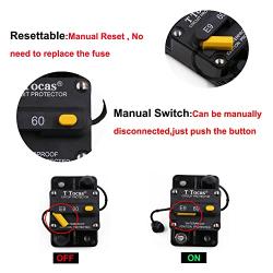 T Tocas 60 Amp Thermal Circuit Breaker with Switch Manual Reset for Boat Marine RV Yacht Battery Truck Solar, 12V - 48V DC, Waterproof (60A)