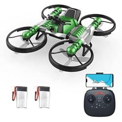 GoolRC Mini Drone with Camera 2 in 1 Motorcycle Aircraft Deformation RC for Beginners Land Air Toys One Key Take Off Landing Battery Toy, green-480p remote controller mode