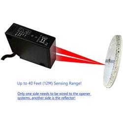 Supreform IP67 Waterproof Universal 10-30VDC Safety Retro-Reflective Photoelectric Beam Sensor for 12VDC and 24VDC Gate Opener, Garage Door Sensor Up to 40 Feet Sensing Range, Pre-Wired 6.6 Feet Cord